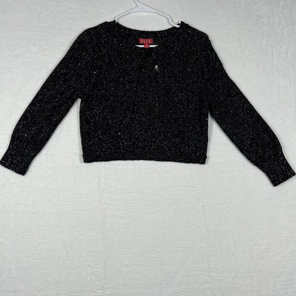 ELLE Lady Luxe Womens Small Black Sequin Cropped Cardigan Shrug Sparkle NWT